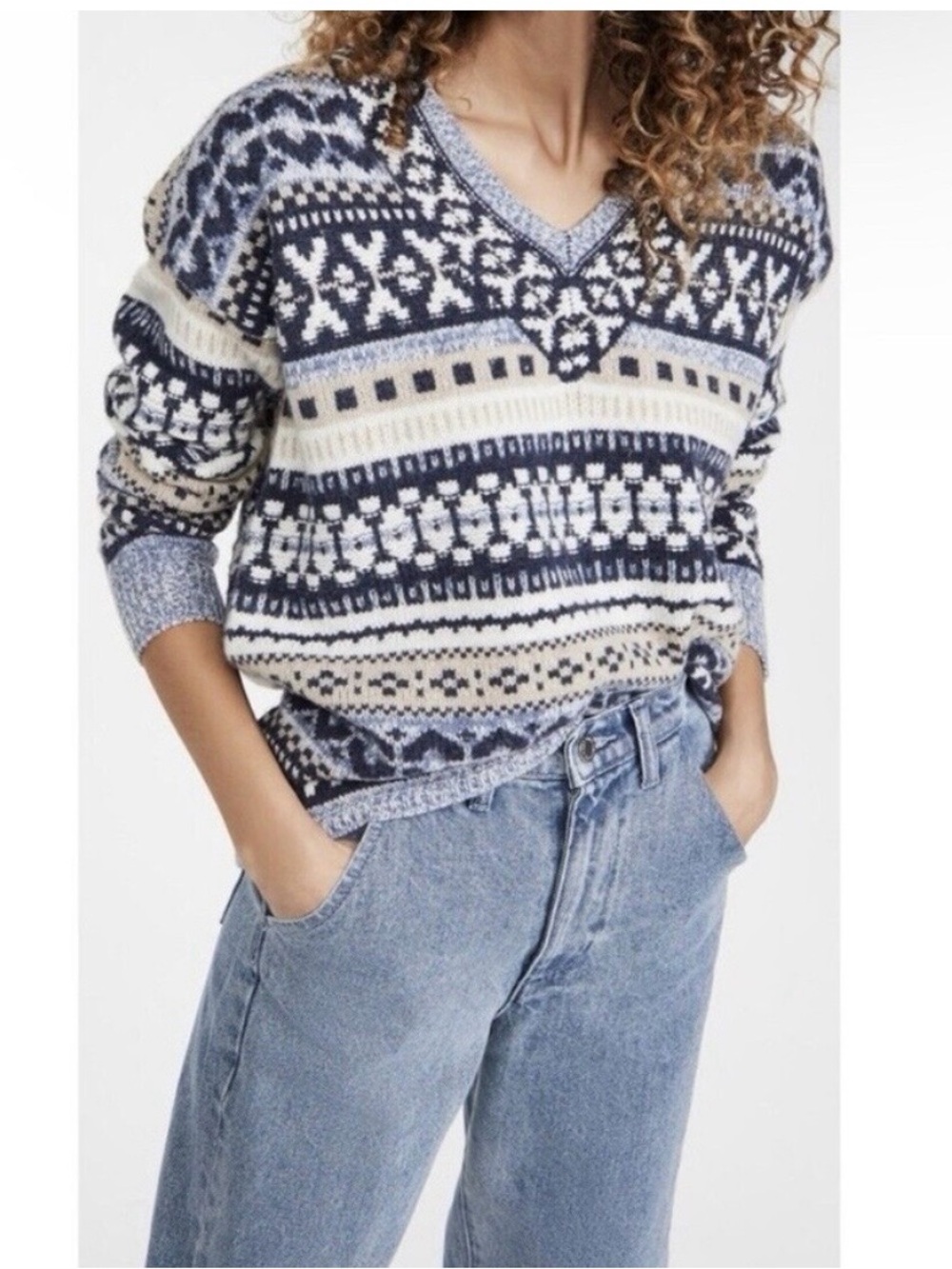 Madewell Forrest Fair Isle V-Neck Sweater XS wool blend. Small